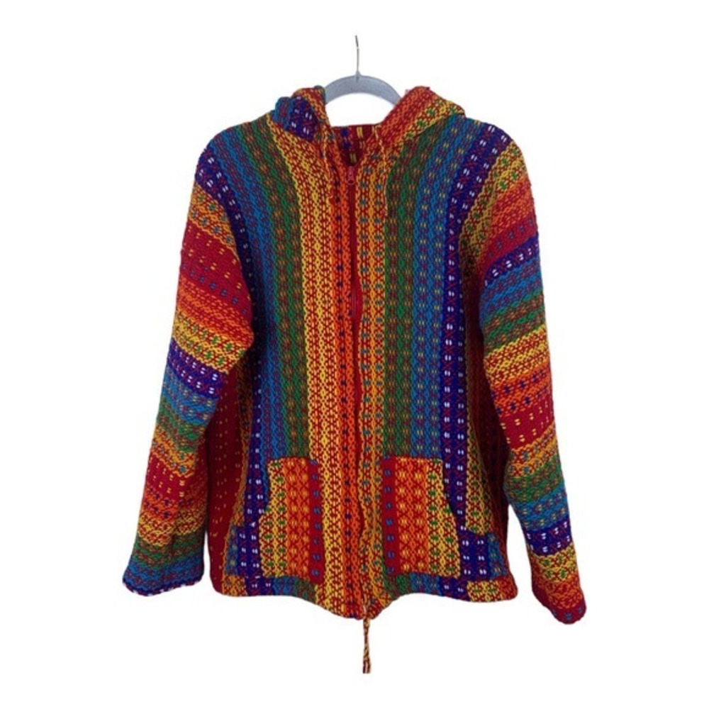 Ecuadorian NWOT Unisex  100% Sheep's Wool Multicolor Zipper Front Jacket Sz L‎